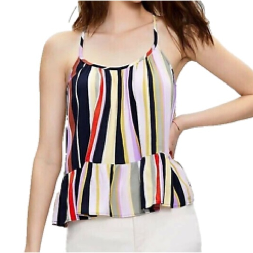 Loft NWT Women's Blue Multicolor Striped Shirred Peplum Cami Tank Top Blouse